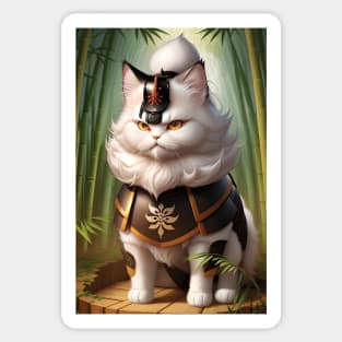 A cute white samurai persian cat Sticker